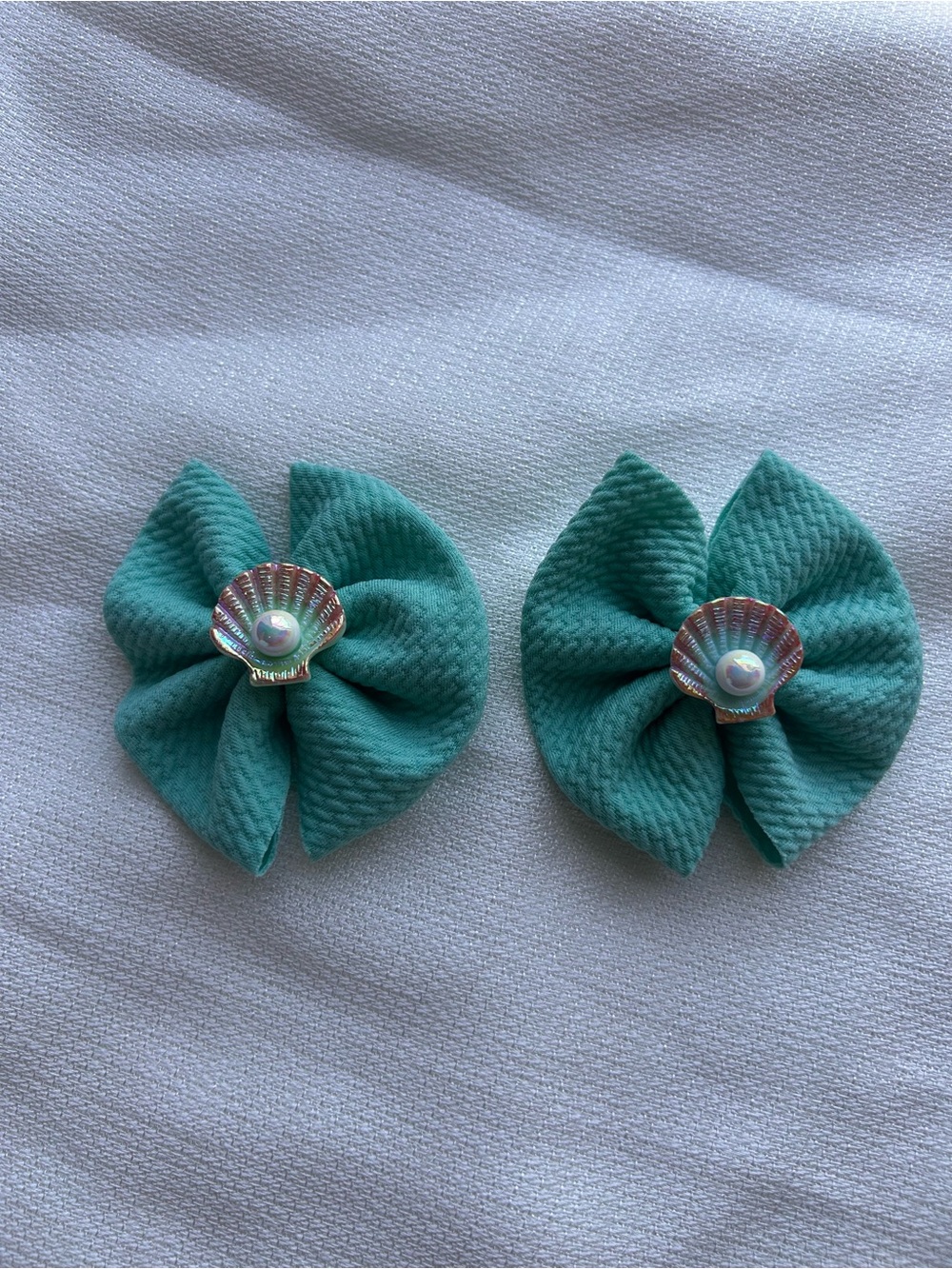 Turquoise Shell Accent Bow Hair Clips for Kids